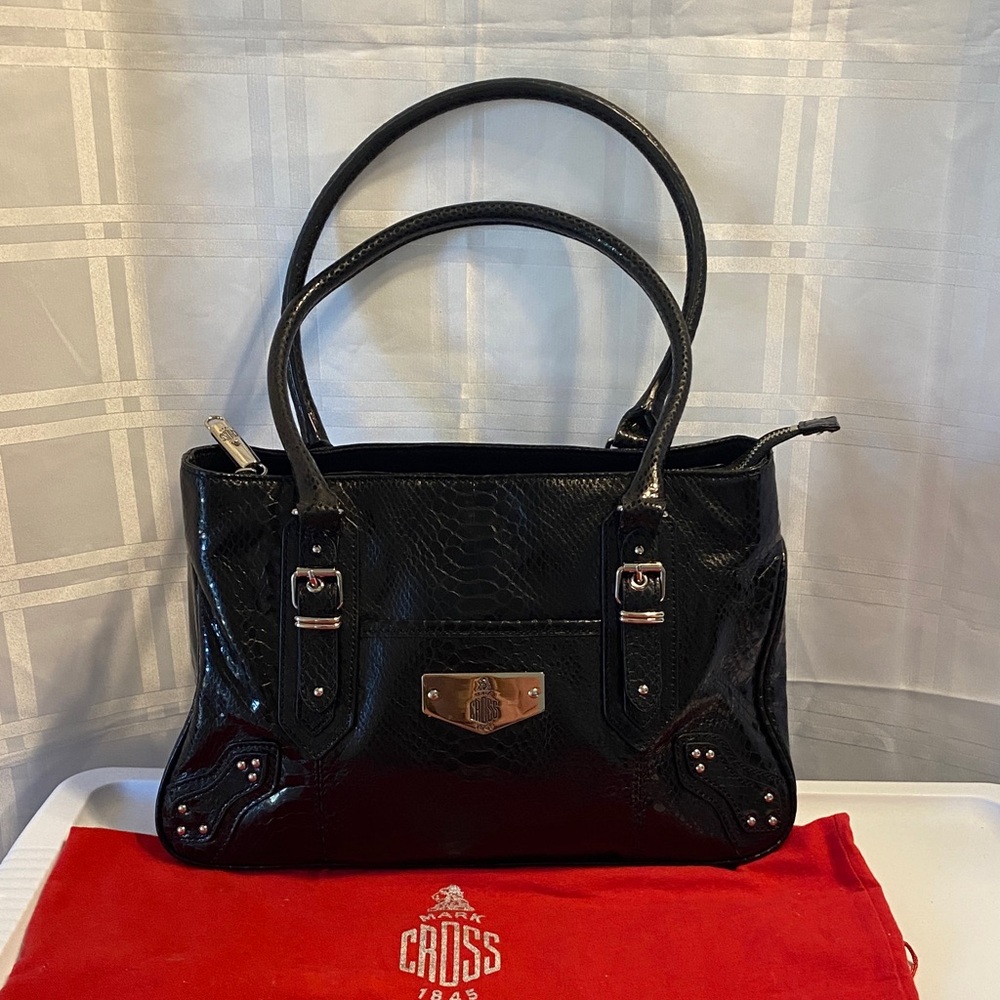 Vintage MARK CROSS 1845 Black Genuine Leather Snakeskin Design Shoulder Bag